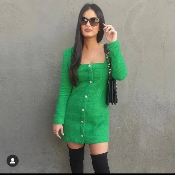 NWOT ZARA Textured Weave Boucle Dress with Jeweled Buttons size M - Picture 5 of 9